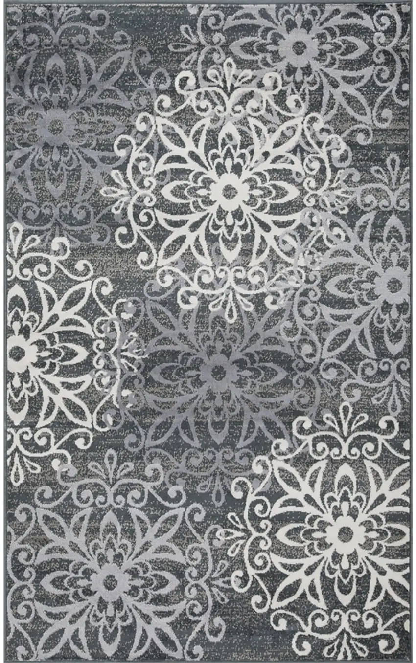 Slate And Gray Medallion Power Loom Stain Resistant Area Rug Photo 1