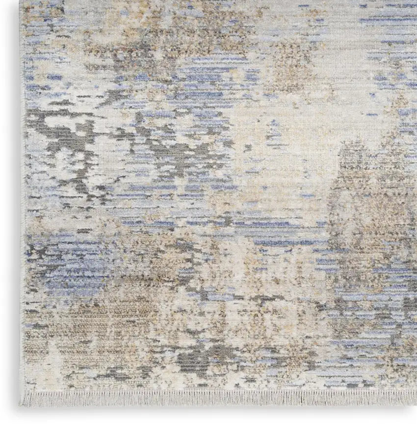 Slate Blue Abstract Area Rug With Fringe Photo 8
