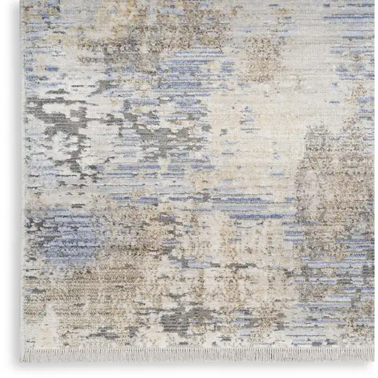 Slate Blue Abstract Area Rug With Fringe Photo 8