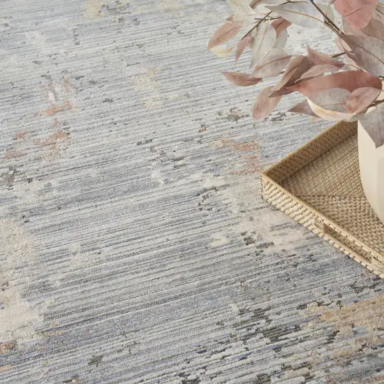 Slate Blue Abstract Area Rug With Fringe Photo 9