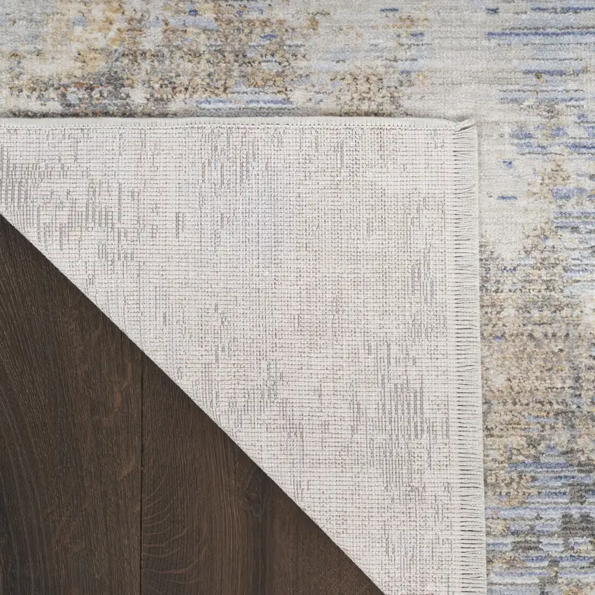 Slate Blue Abstract Area Rug With Fringe Photo 9