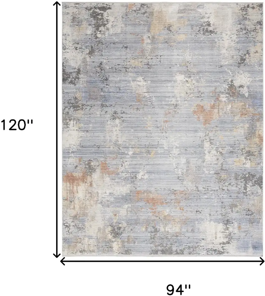 Slate Blue Abstract Area Rug With Fringe Photo 3