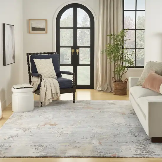 Slate Blue Abstract Area Rug With Fringe Photo 5