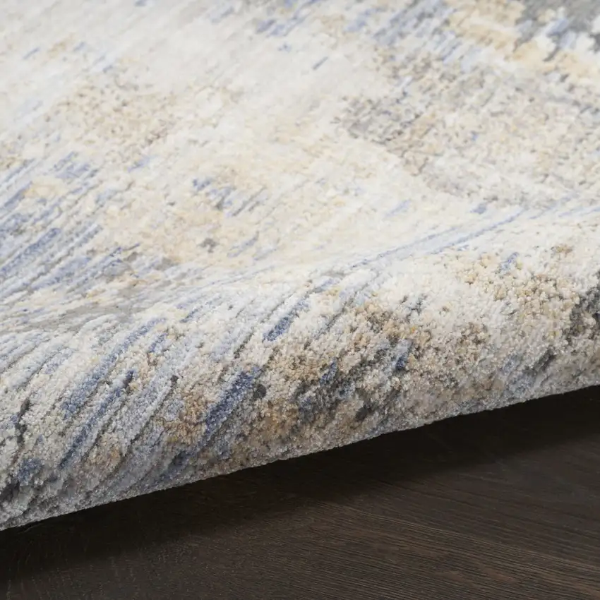 Slate Blue Abstract Area Rug With Fringe Photo 7