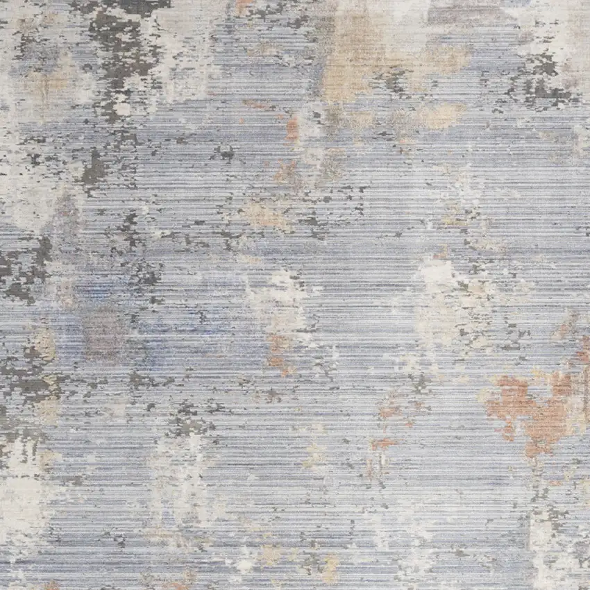 Slate Blue Abstract Area Rug With Fringe Photo 7