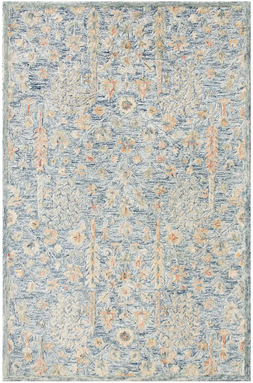 Slate Blue And Blue Wool Abstract Hand Tufted Square Rug Photo 2