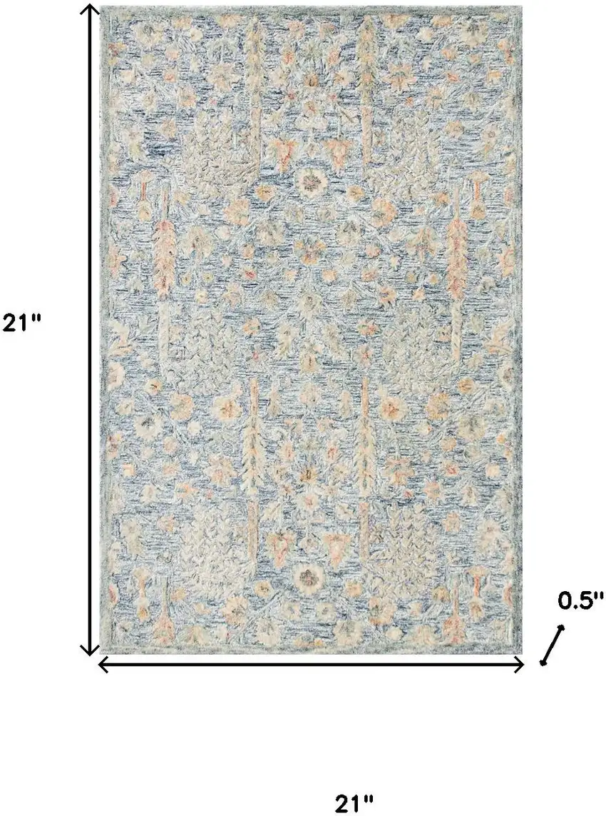 Slate Blue And Blue Wool Abstract Hand Tufted Square Rug Photo 3