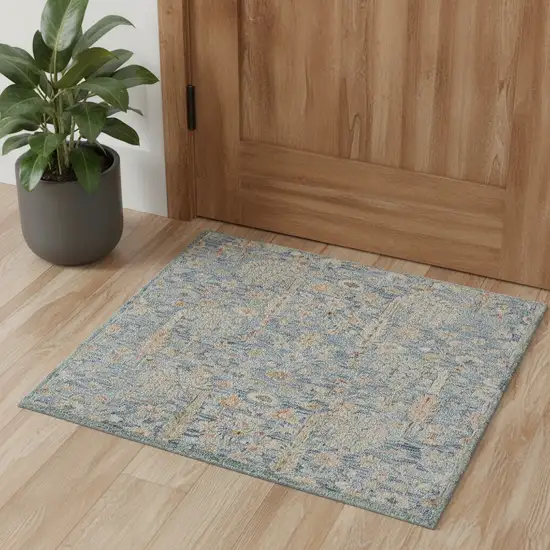 Slate Blue And Blue Wool Abstract Hand Tufted Square Rug Photo 1