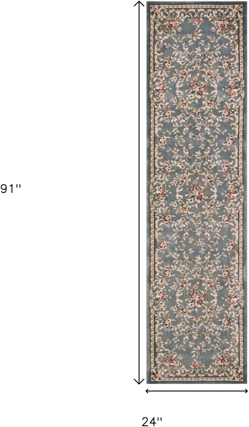 8' Slate Blue Red And Ivory Floral Medallion Runner Rug Photo 3