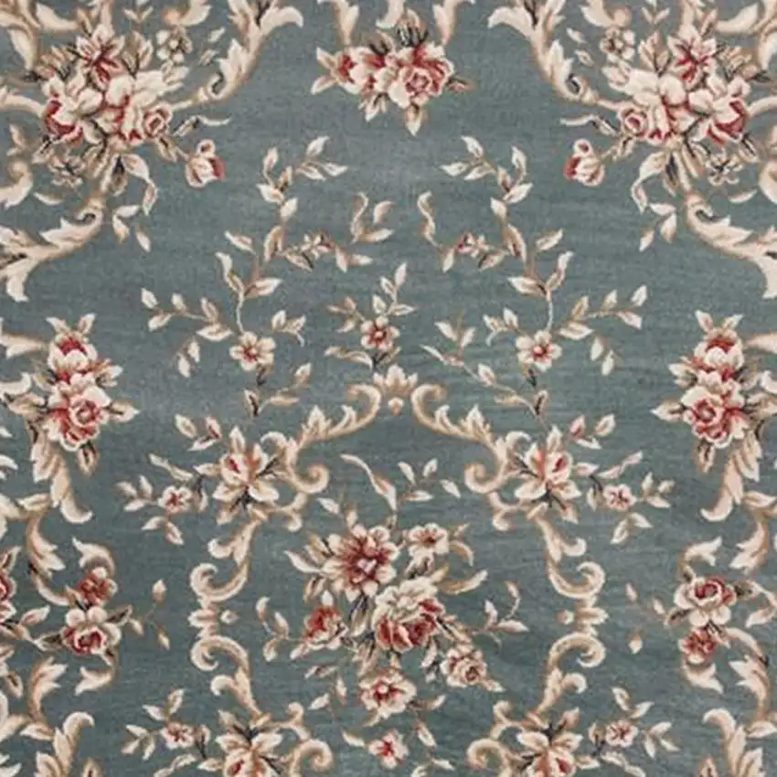 Slate Blue Floral Bordered Indoor Area Rug Photo 3