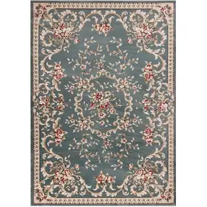 Photo of Slate Blue Floral Bordered Indoor Area Rug