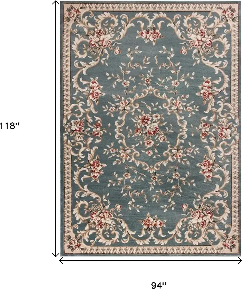 Slate Blue Floral Bordered Indoor Area Rug Photo 6