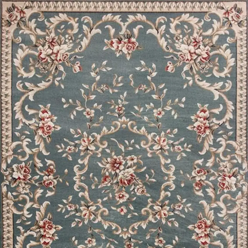 Slate Blue Floral Bordered Indoor Area Rug Photo 4