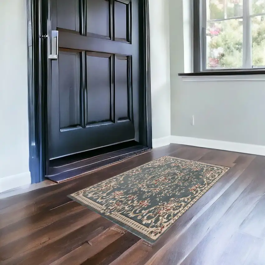 3'X5' Slate Blue Floral Indoor Area Rug Photo 1