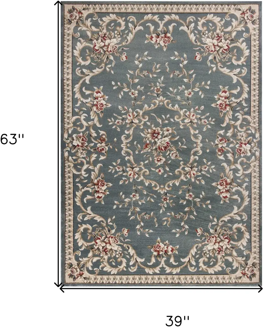 3'X5' Slate Blue Floral Indoor Area Rug Photo 8