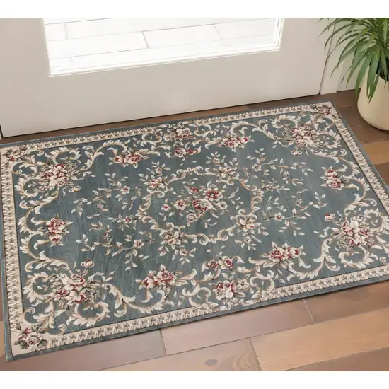 Slate Blue And Red Floral Medallion Area Rug Photo 1