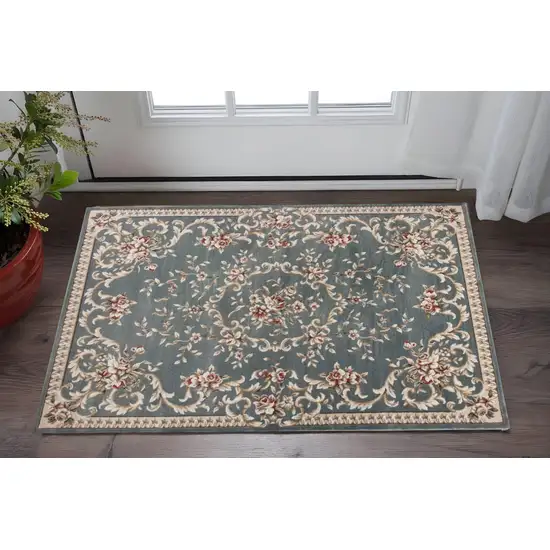 Slate Blue Floral Area Rug Photo 1