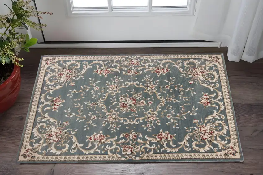 Slate Blue Floral Area Rug Photo 1