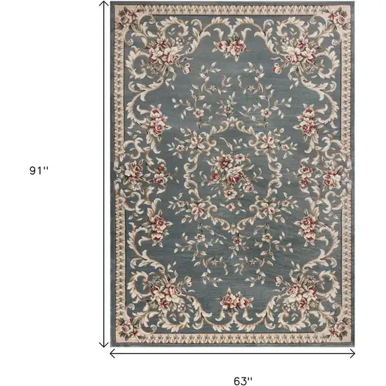 Slate Blue Red And Ivory Floral Medallion Area Rug Photo 3