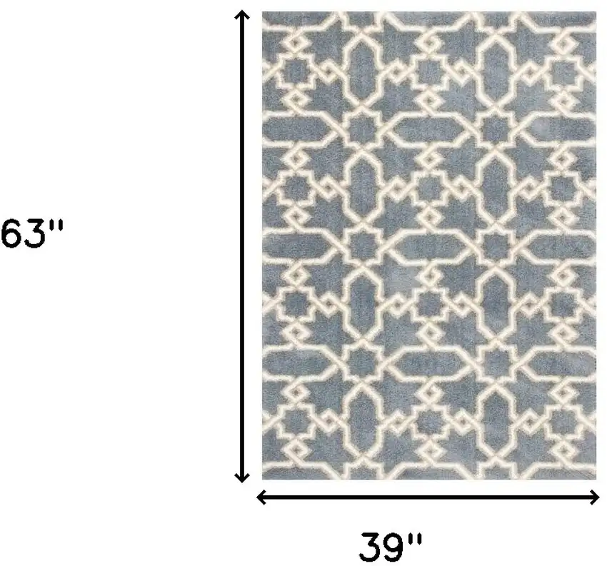 Slate Blue Geometric Machine Woven Microfiber Indoor Area Rug Photo 3