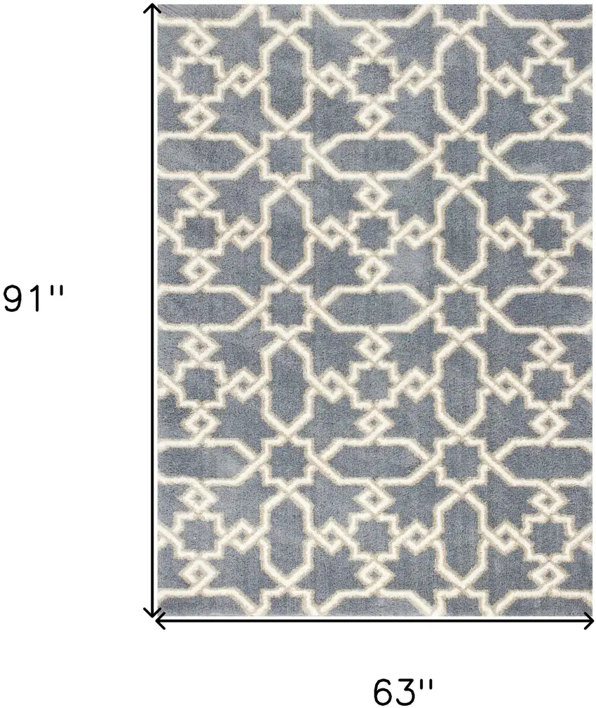 Slate Blue Geometric Pattern Microfiber Indoor Area Rug Photo 3