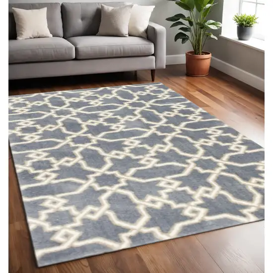 Slate Blue And Ivory Geometric Area Rug Photo 1