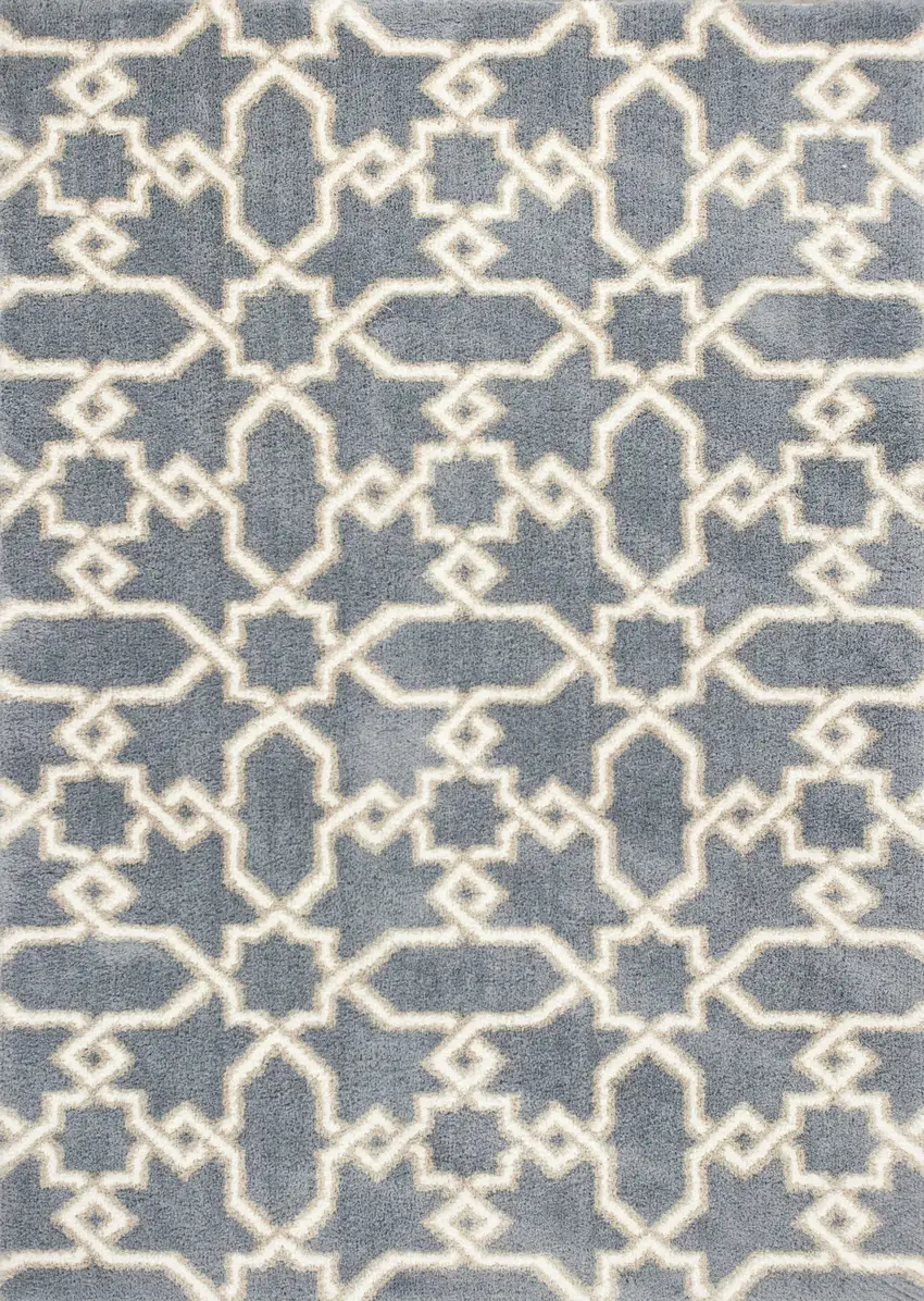Slate Blue Geometric Pattern Microfiber Indoor Area Rug Photo 1