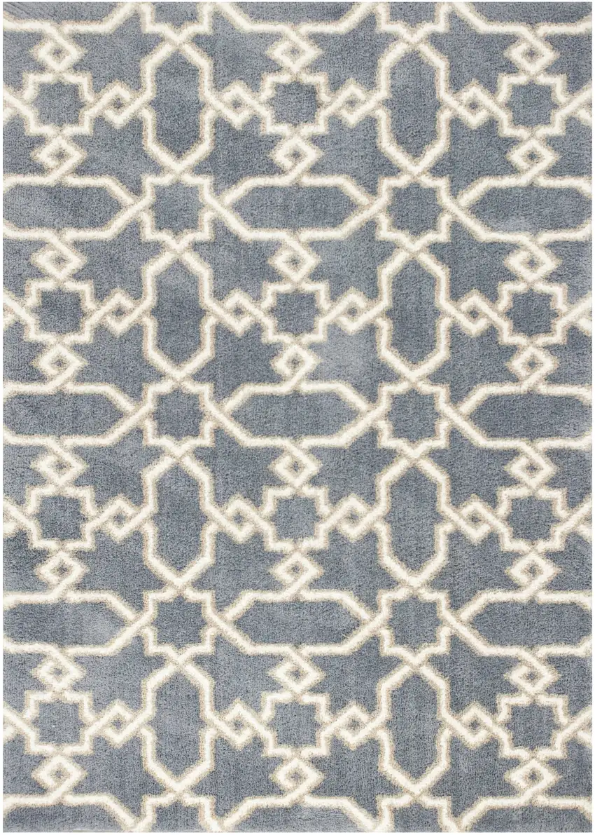 Slate Blue Geometric Pattern Microfiber Indoor Area Rug Photo 2