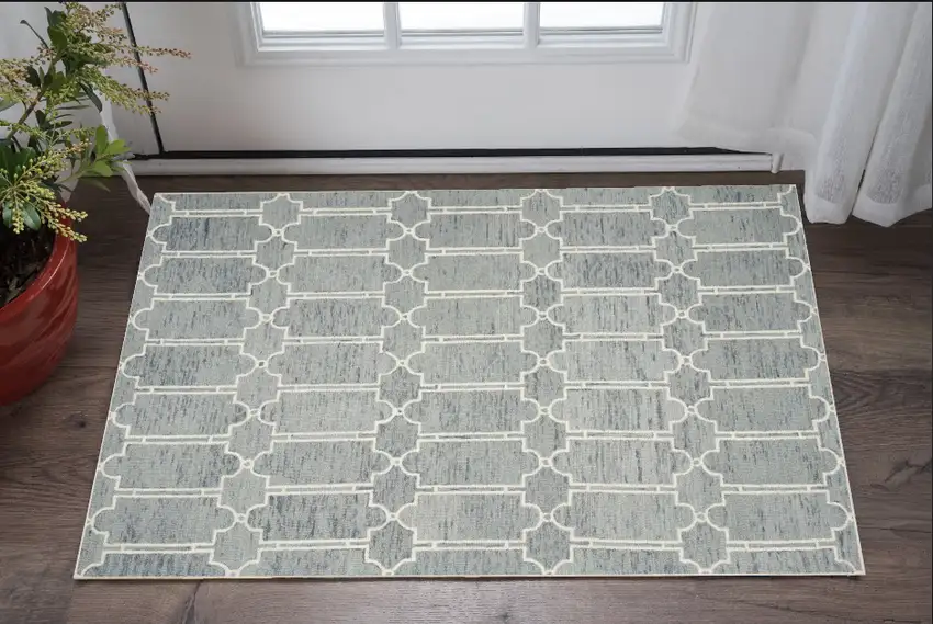2'X4' Slate Blue Hand Tufted Geometric Indoor Accent Rug Photo 1