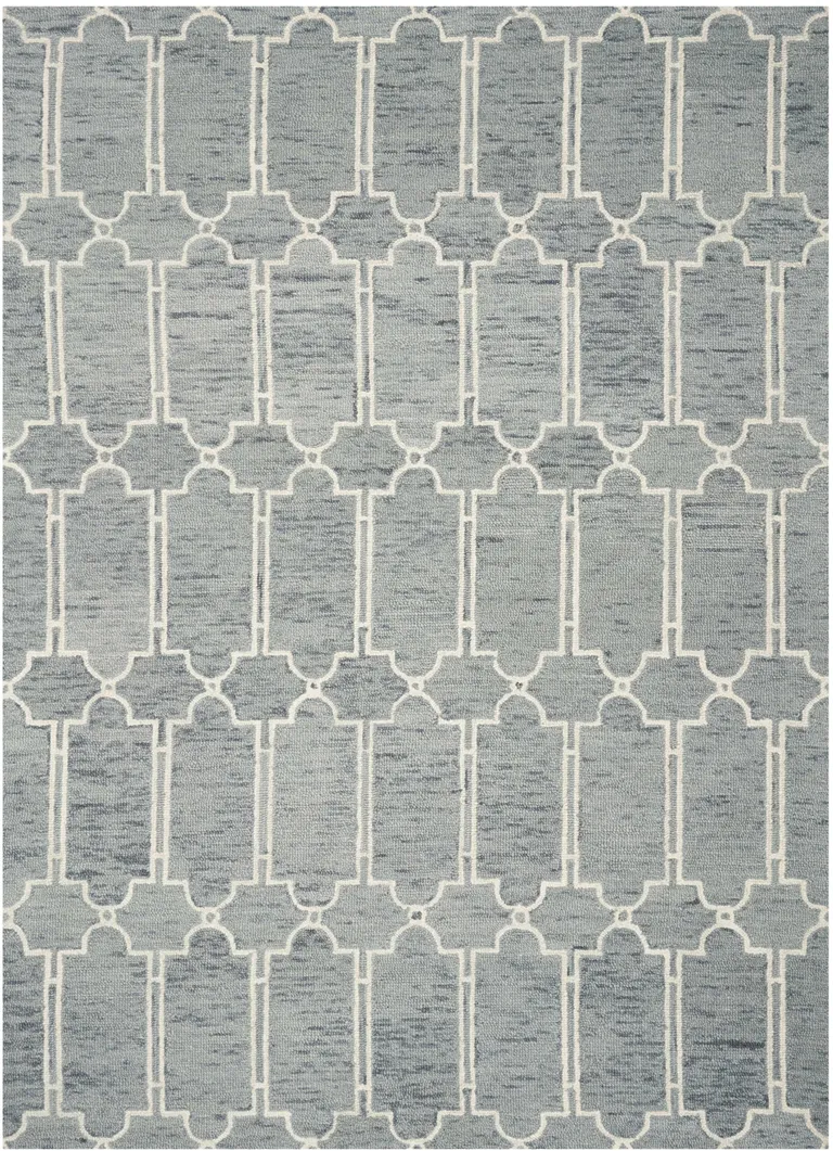 Slate Blue Hand Tufted Geometric Indoor Accent Rug Photo 2
