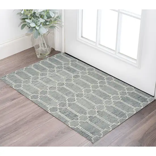 Blue Wool Geometric Hand Tufted Area Rug Photo 1
