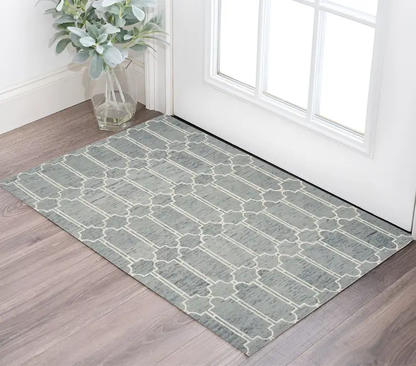 Blue Wool Geometric Hand Tufted Area Rug Photo 1