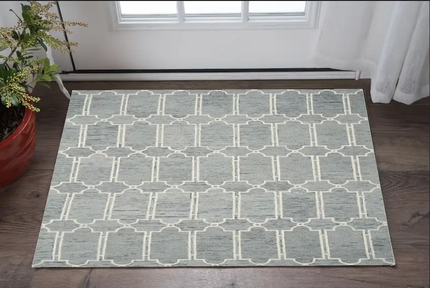 3'X5' Slate Blue Hand Tufted Geometric Indoor Area Rug Photo 1