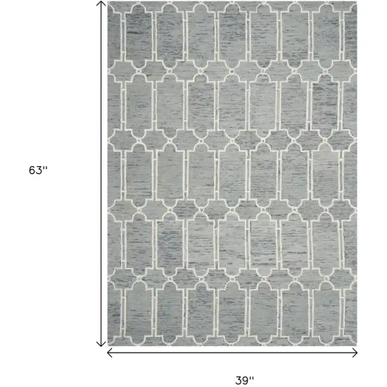 Slate Blue And Ivory Wool Geometric Hand Tufted Area Rug Photo 3