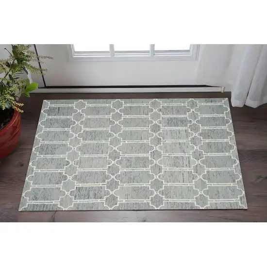 Slate Blue And Ivory Wool Geometric Hand Tufted Area Rug Photo 1