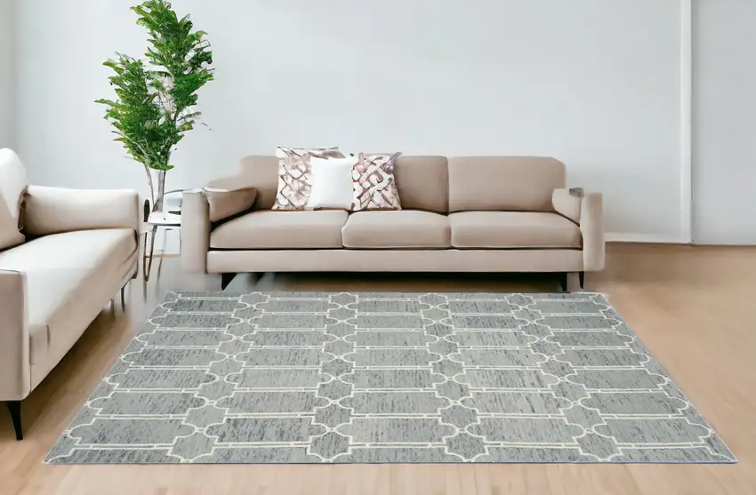 8'X10' Slate Blue Hand Tufted Geometric Indoor Area Rug Photo 1