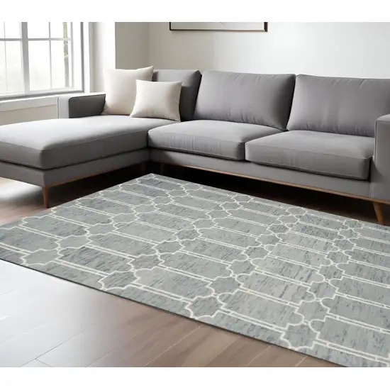 Slate Blue And Ivory Wool Geometric Hand Tufted Area Rug Photo 1