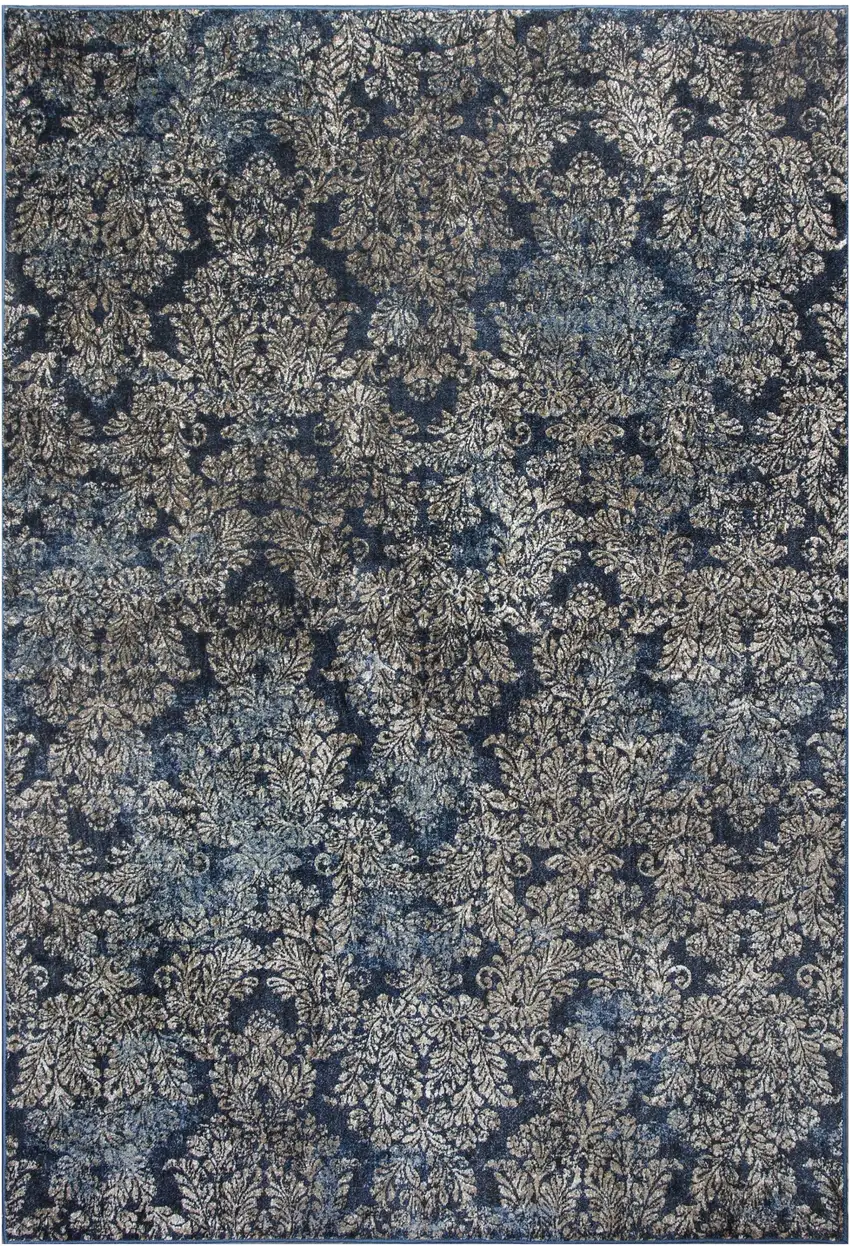 Slate Blue Machine Woven Damask Indoor Accent Rug Photo 2