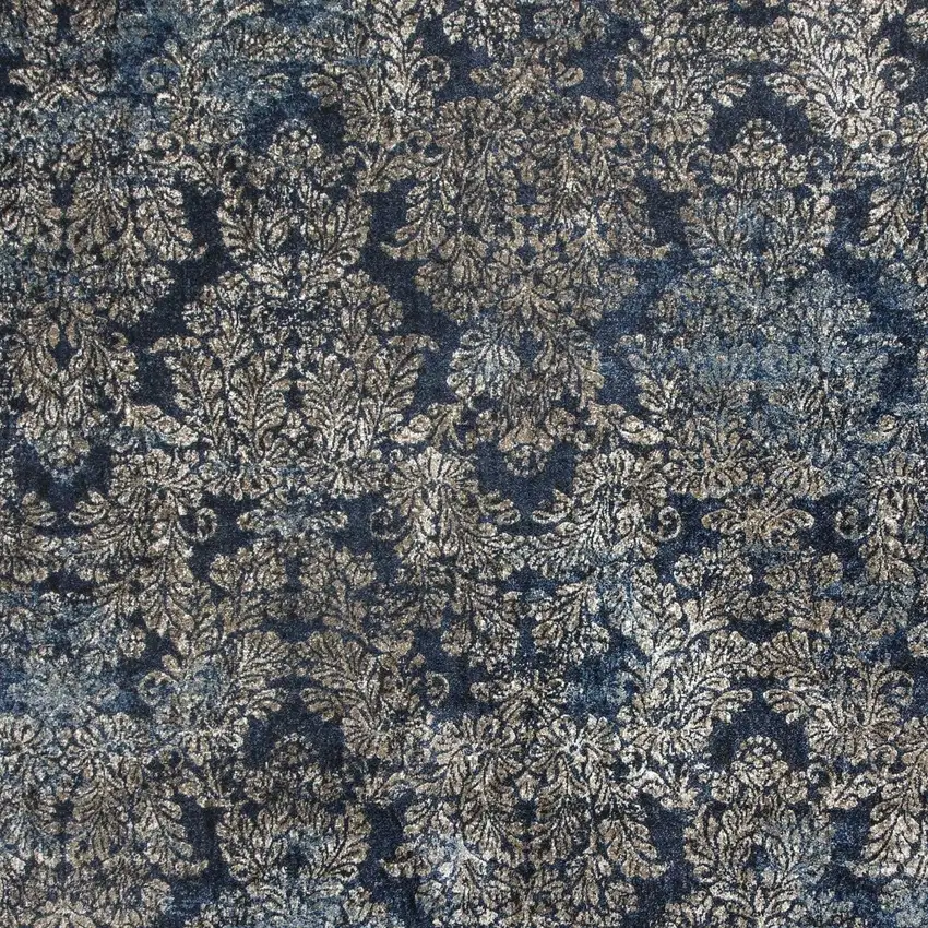 Slate Blue Machine Woven Damask Indoor Accent Rug Photo 8