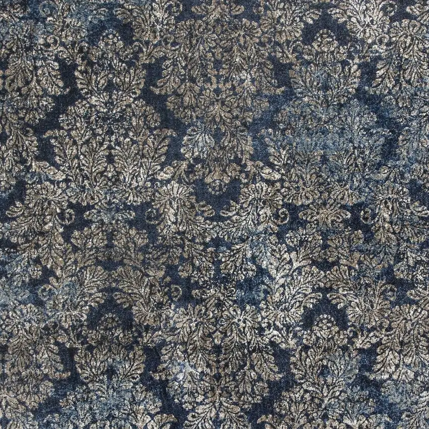 Slate Blue Machine Woven Damask Indoor Accent Rug Photo 4
