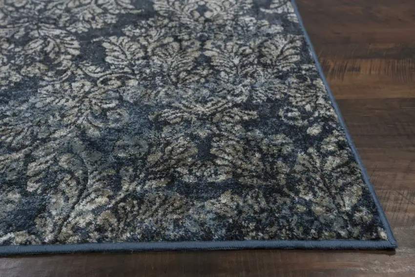 Slate Blue Machine Woven Damask Indoor Accent Rug Photo 4