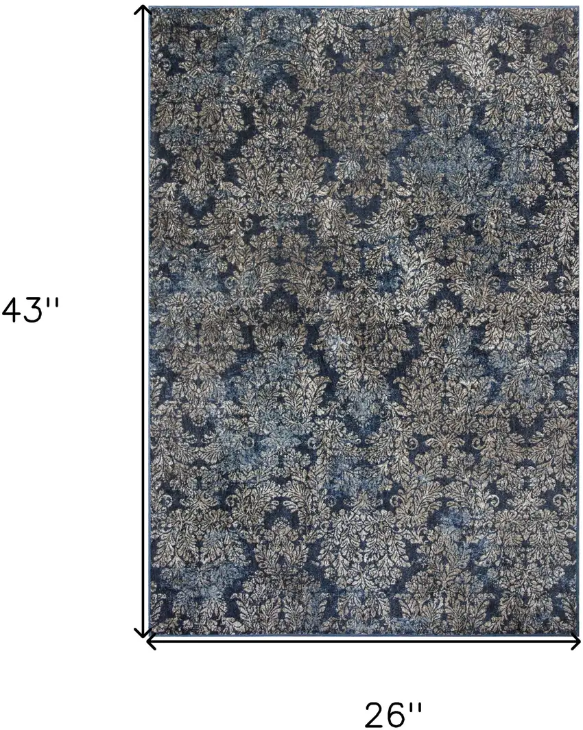 Slate Blue Damask Area Rug Photo 7