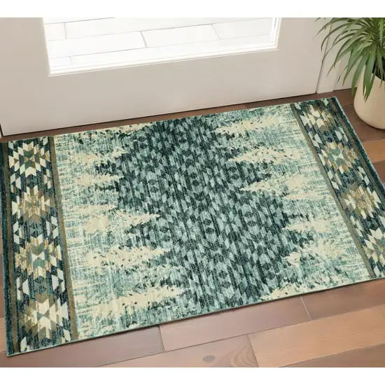 Slate Blue And Ivory Southwestern Area Rug Photo 1