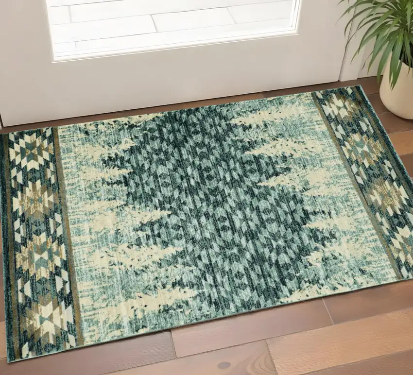 Slate Blue And Ivory Southwestern Area Rug Photo 1