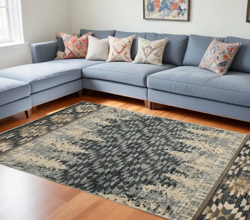 Slate Blue Machine Woven Pinegrove Lodge Indoor Area Rug Photo 1