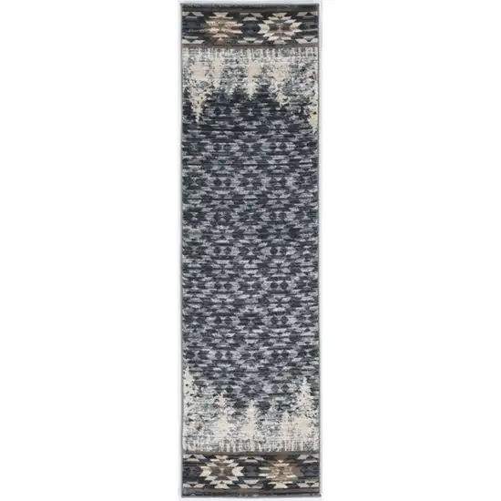 7' Slate Blue Woodland Lodge Runner Rug Photo 3