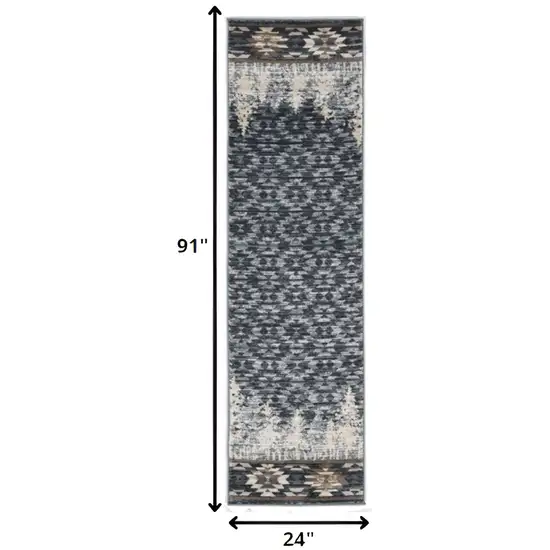 7' Slate Blue Woodland Lodge Runner Rug Photo 4
