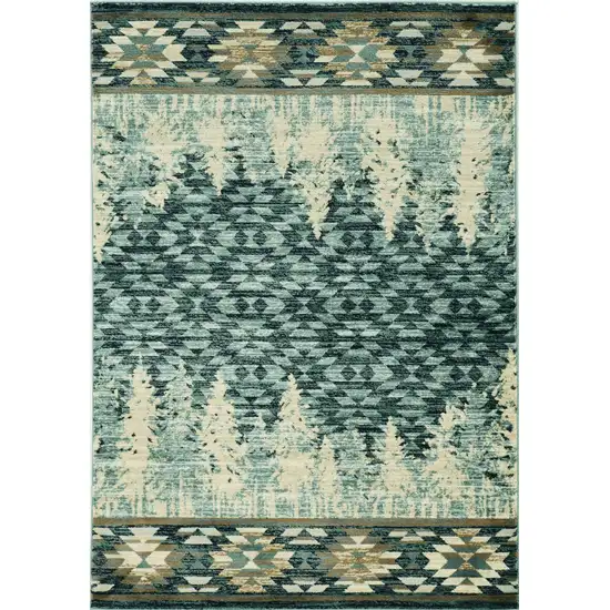 Slate Blue And Ivory Southwestern Area Rug Photo 4