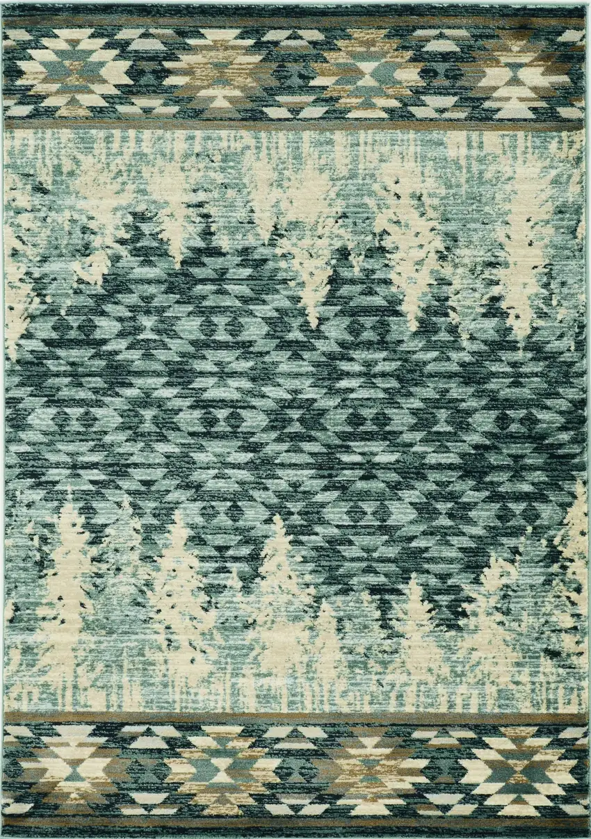 Slate Blue And Ivory Southwestern Area Rug Photo 4