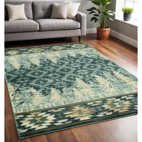 Slate Blue And Ivory Southwestern Area Rug Photo 1